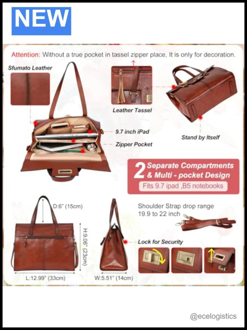 Italian Full Grain Leather Satchel Purse with Fringe, Adjustable Strap